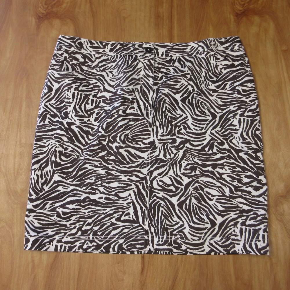 CHICO'S Zebra Print Pencil Skirt‎ Sz 2.5 (Large 14) Chocolate Brown White Animal
